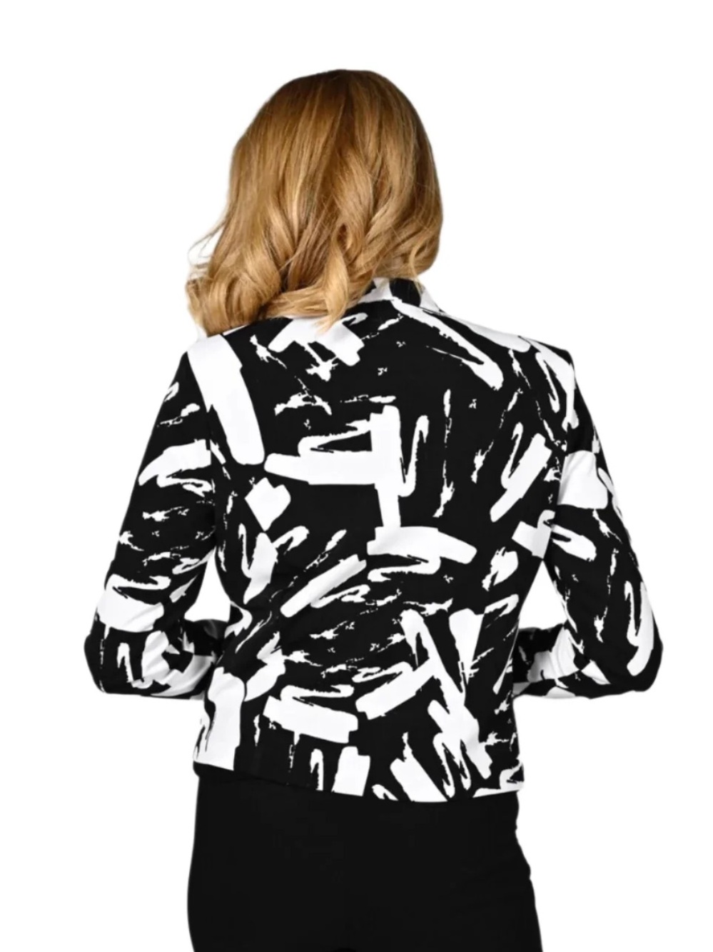Black & White Abstract Print Mock Neck Sweater Top